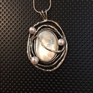 Sterling chain and large mother of pearl pendant